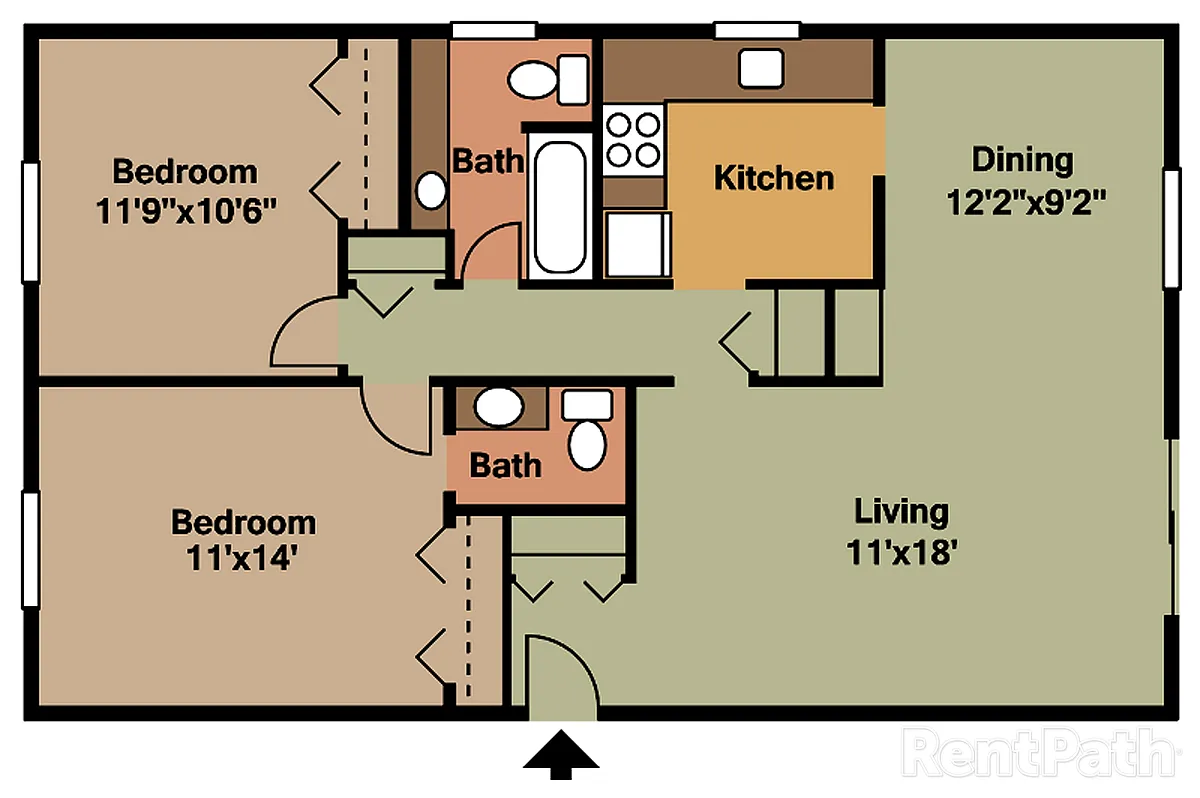 Floor plan 20H - 2 Br. Drake, 1.5 Bath