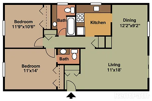 Floor plan 20H - 2 Br. Drake, 1.5 Bath
