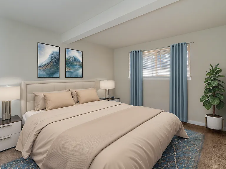 Immerse yourself in this cozy and stylish bedroom oasis.