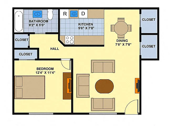 Floor plan One Bedroom (Downstairs)