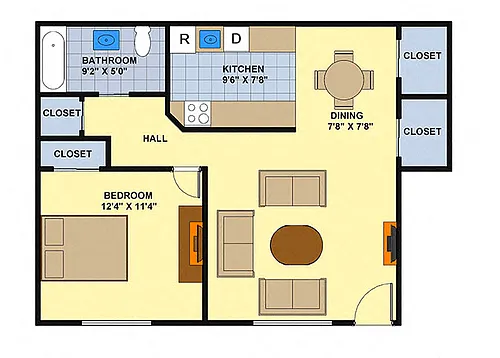 Floor plan One Bedroom (Downstairs)