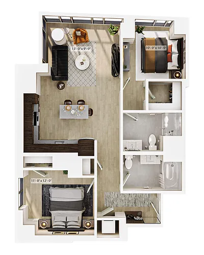 Floor plan 2 Bed/2 Bath-B6