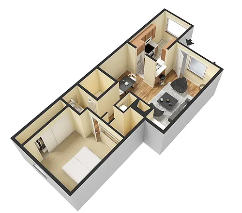 Floor plan 1 Bed WD BW
