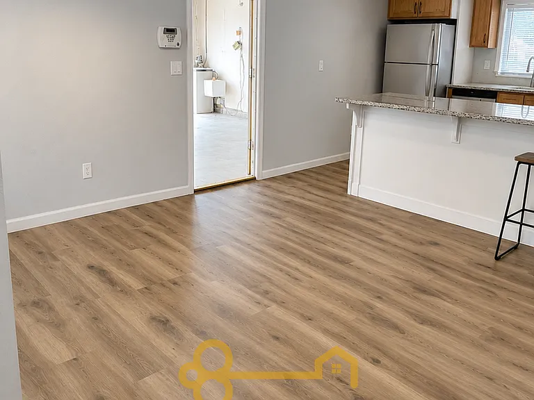 View to dining area and kitchen