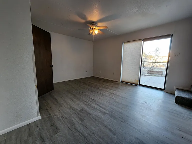 Third downstairs bedroom with sliding glass doors to backyard.