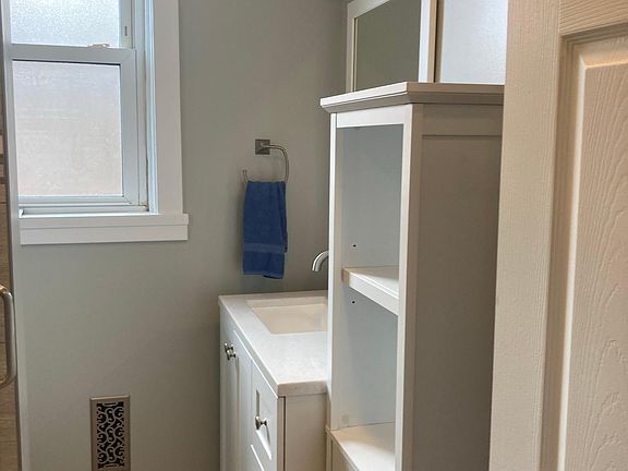 View of bathroom from the hallway.