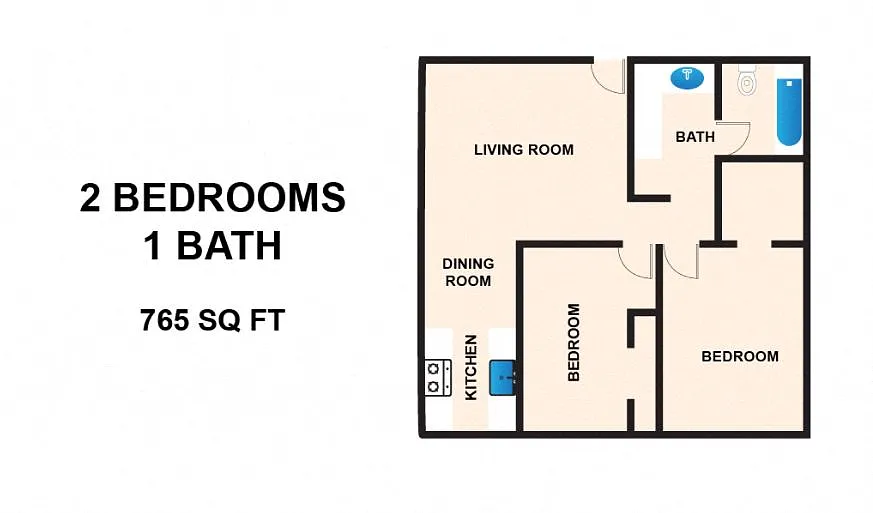 Floor plan 2x1 D - 60% AMI