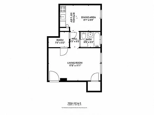 Floor plan Studio 1 Bathroom