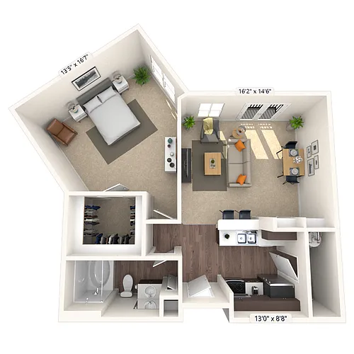 Floor plan Traditional 1x1 795-945 SF
