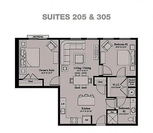 Floor plan 2 Bedroom, 1 Bath