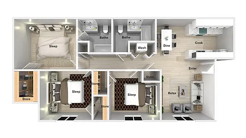 Floor plan 3 Bedroom 2 Bathroom