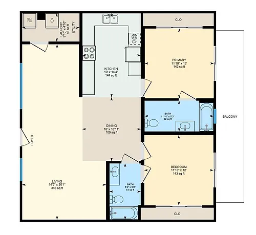 Floor plan Persian Empire II 2 Bd 2 Ba Units With a Balcony