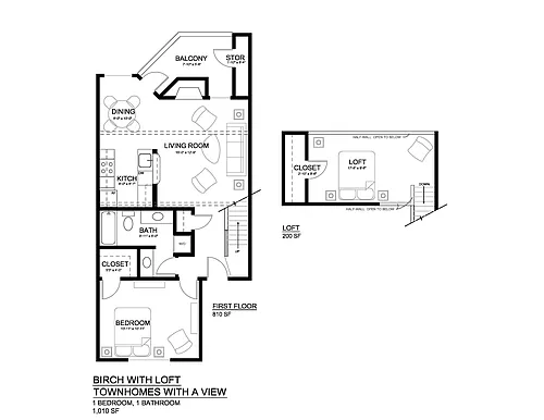 Floor plan Birch 1x1 Loft Renovated