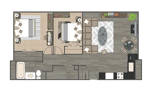 Floor plan Two Bedroom One Bath - The Columbia