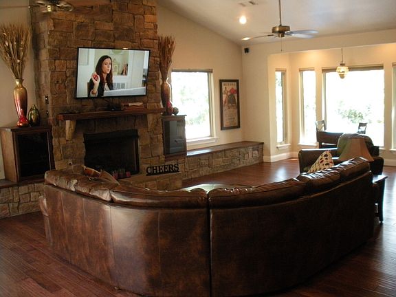 High ceilings and stone firelpace