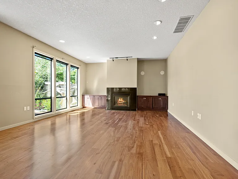 Living area with built-in speakers