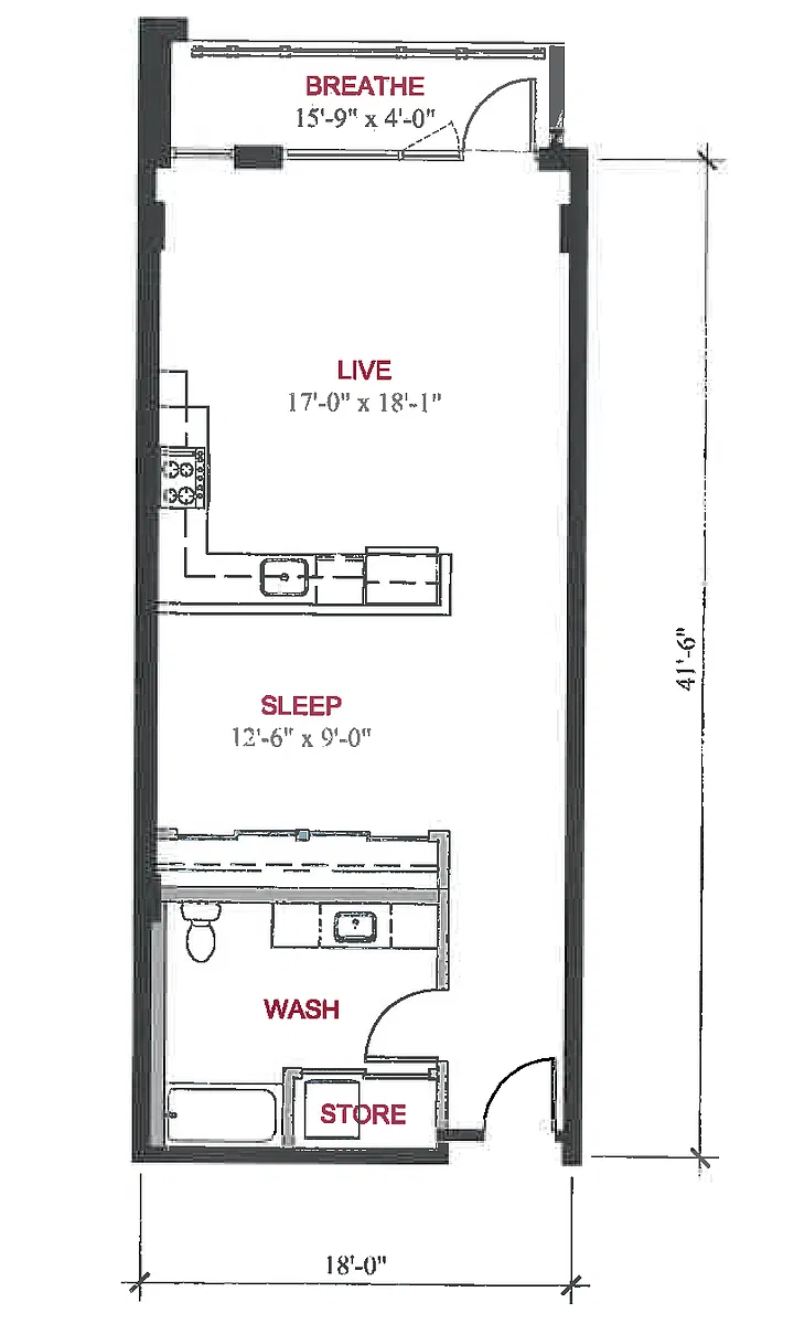 Floor plan 1 Bed 1 Bath A2