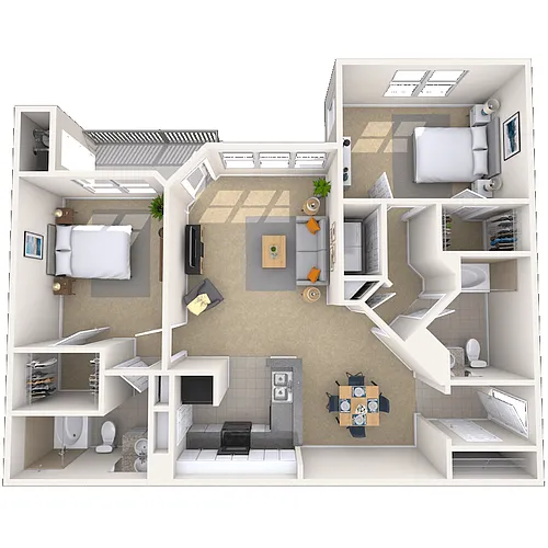Floor plan Traditional 2x2 1113 SF