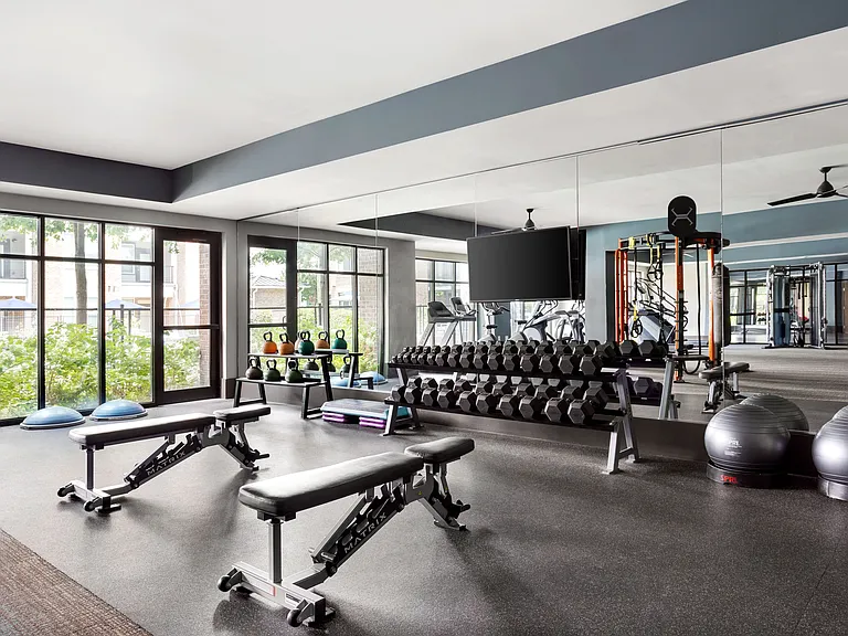 Stay active with a fully equipped fitness center right at home.