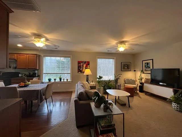 Carpeted living room.