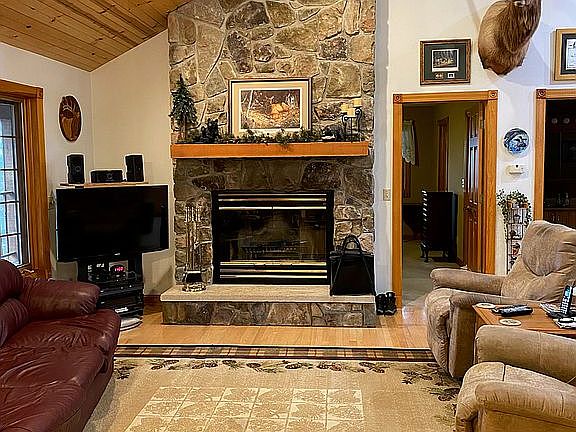 Stone fireplace