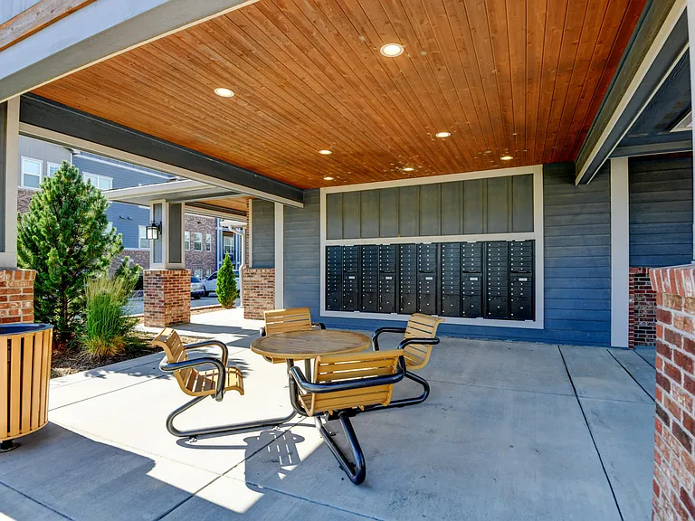 Mail boxes and picnic area. Secure package hub located just out of image.