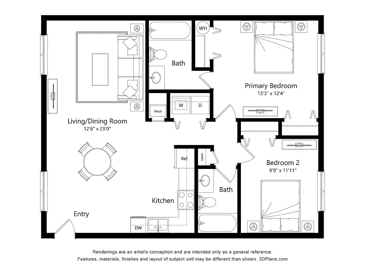 Floor plan Asheville 2 Bedroom
