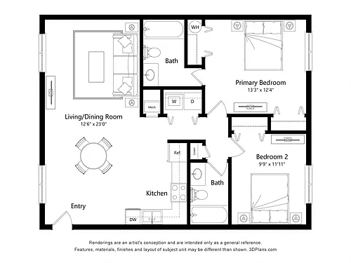 Floor plan Asheville 2 Bedroom