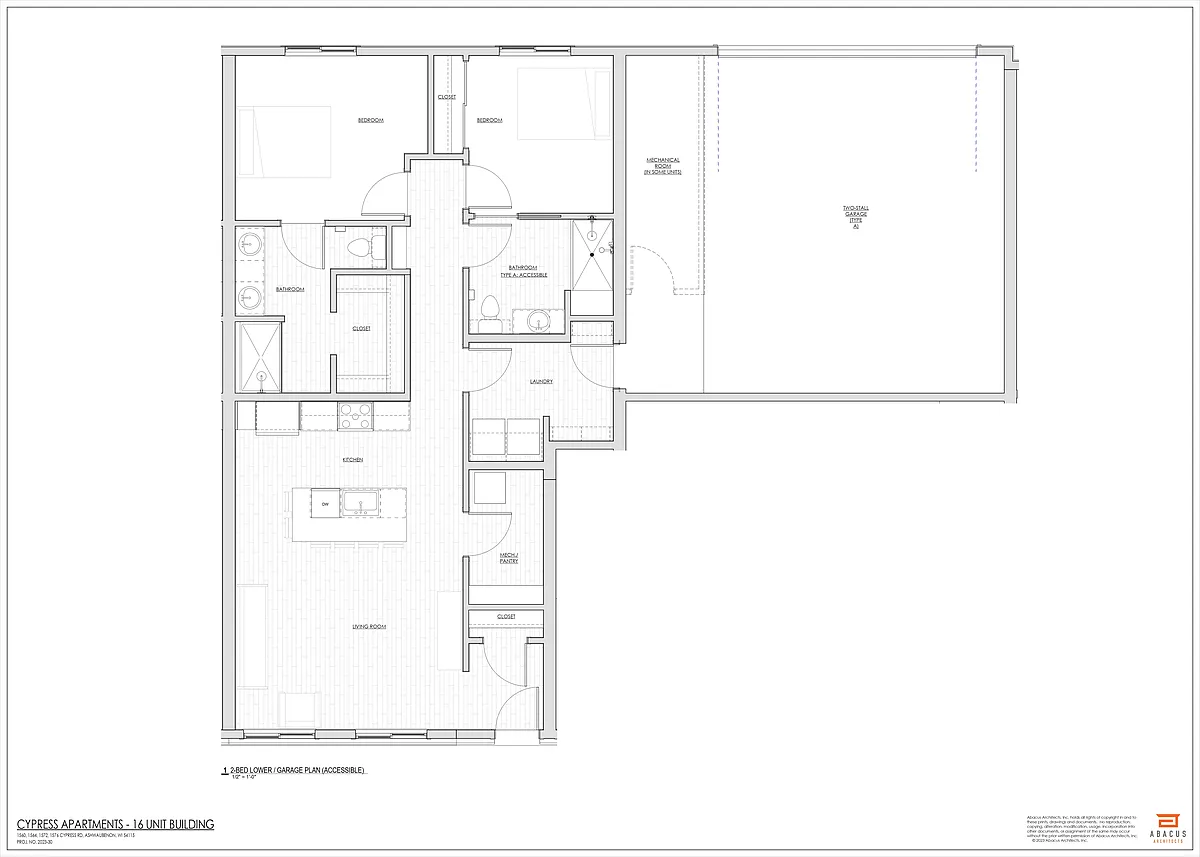 Floor plan 2 Bed 2 Bath Lower, 2+ Car Att Gar - Tile Shower