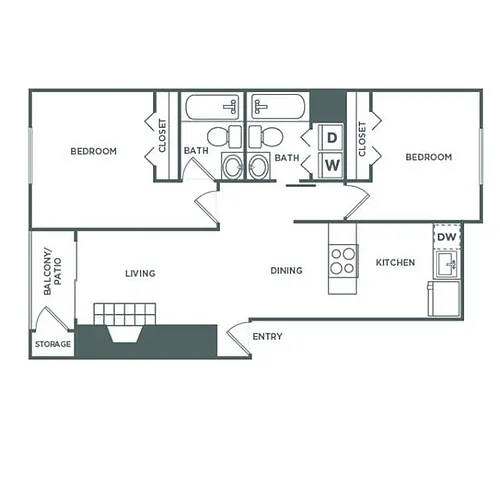 Floor plan 2 Bed, 2 Bath Renovated