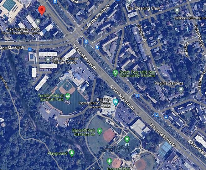 The red dot is the townhouse, which is only one block from Barcroft sports fields and fitness center.