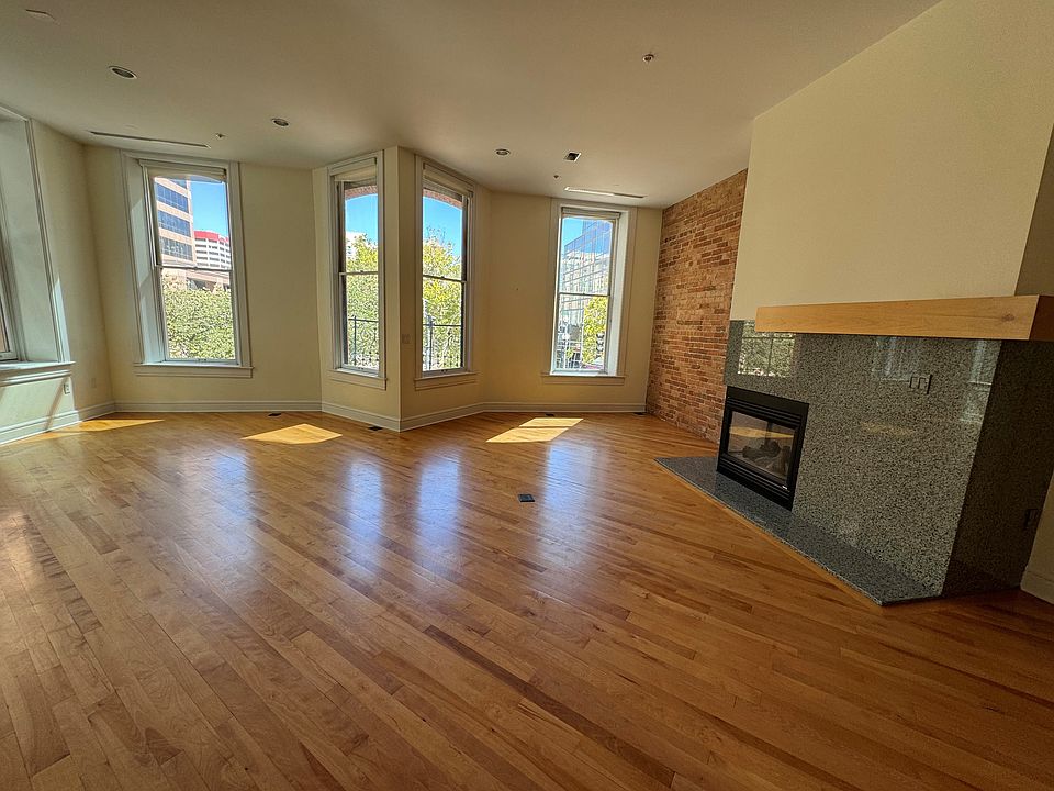 Living room with fireplace and great views of Main Street