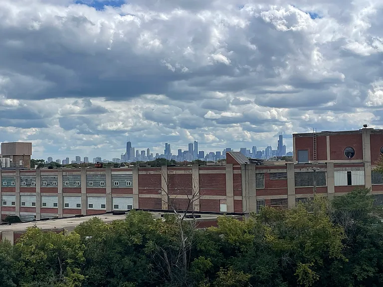 View of the Chicago skyline from private rooftop deck