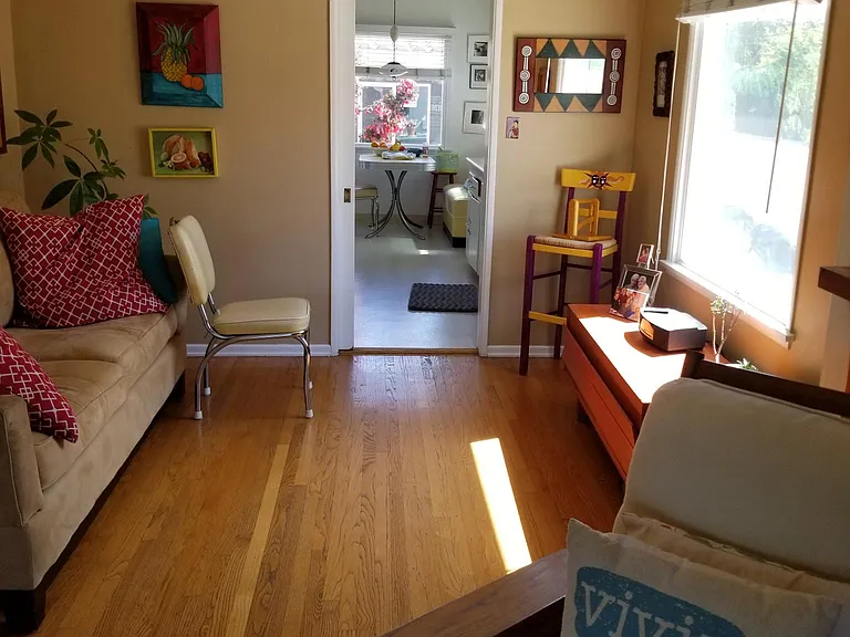 Sunroom with view of kitchen