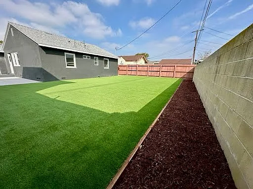 Backyard with artificial turf