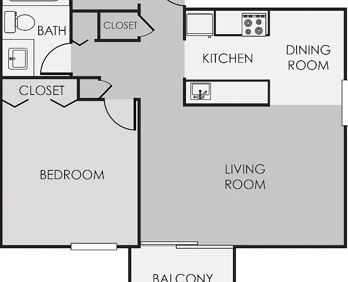 One Bedroom One Bathroom Floorplan Diagram