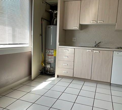 What looks like it might be a pantry houses a 40 gal water heater. And, a royal blue lever just above the water heater and to the right will shut off the water to the apt in an emergency.