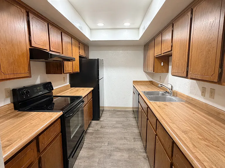 Gallery kitchen with updated recessed LED lighting