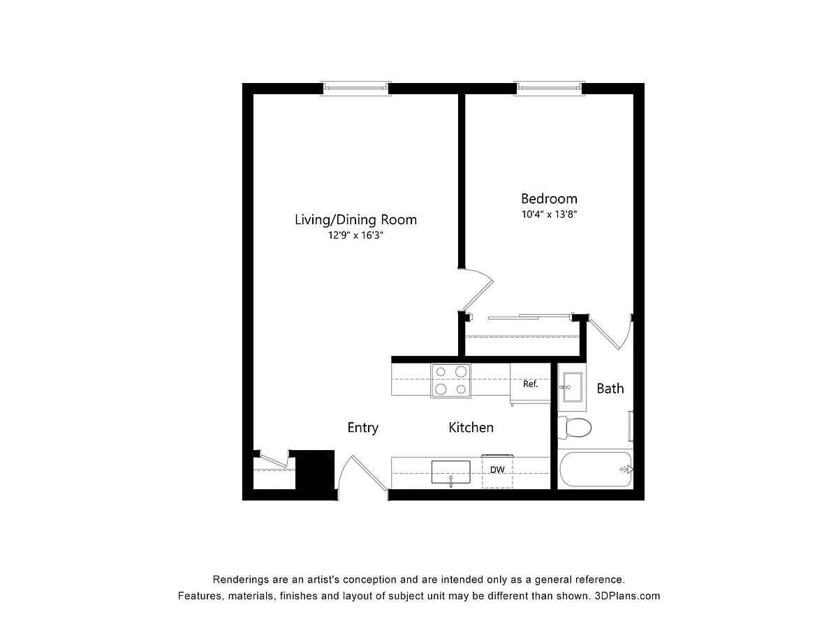 Floor plan 1 Bed, 1 Bath A - 1435 Stanley
