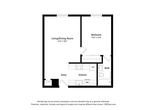 Floor plan 1 Bed, 1 Bath A - 1435 Stanley