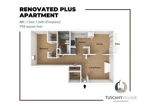 Floor plan A4 Fireplace Renovated Plus