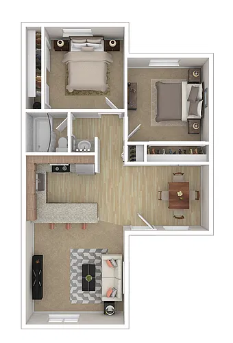 Floor plan 2 BR x 1 BA - A