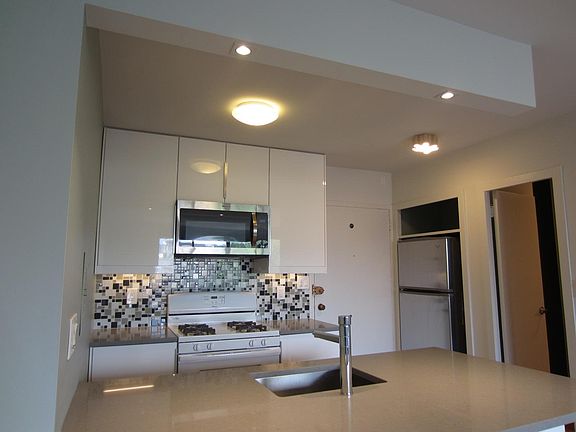 fully renovated kitchen with SS microwave, fridge, gas stove and oven