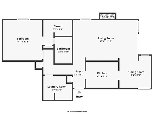 Floor plan 1 Bedroom, 1 Bath A