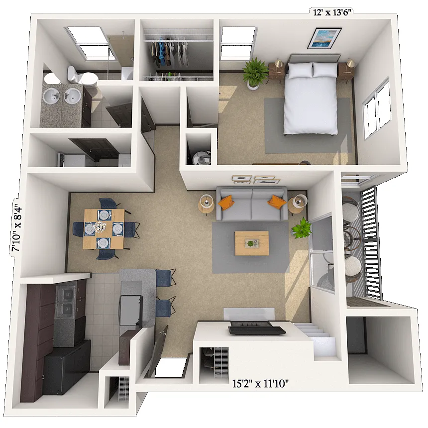 Floor plan Traditional 1x1 788 SF