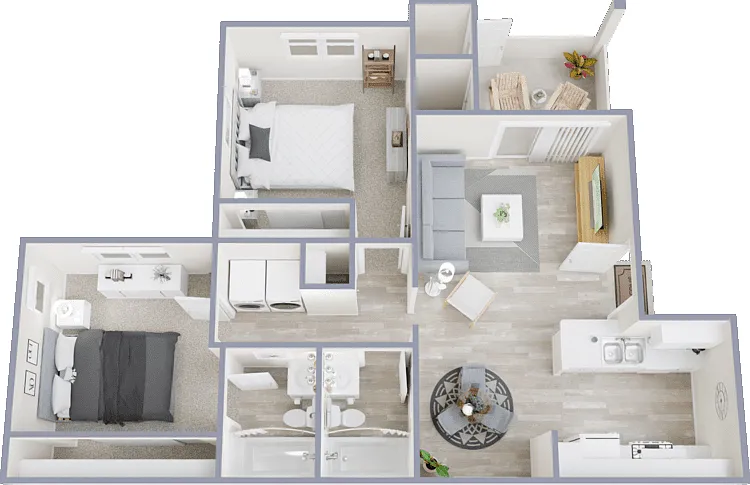 Two Bedroom Two Bath Bond Unit Floorplan Diagram