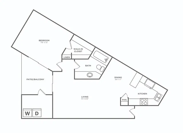 Floor plan One Bedroom One Bath (748 SF)