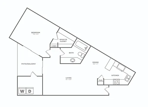 Floor plan One Bedroom One Bath (748 SF)