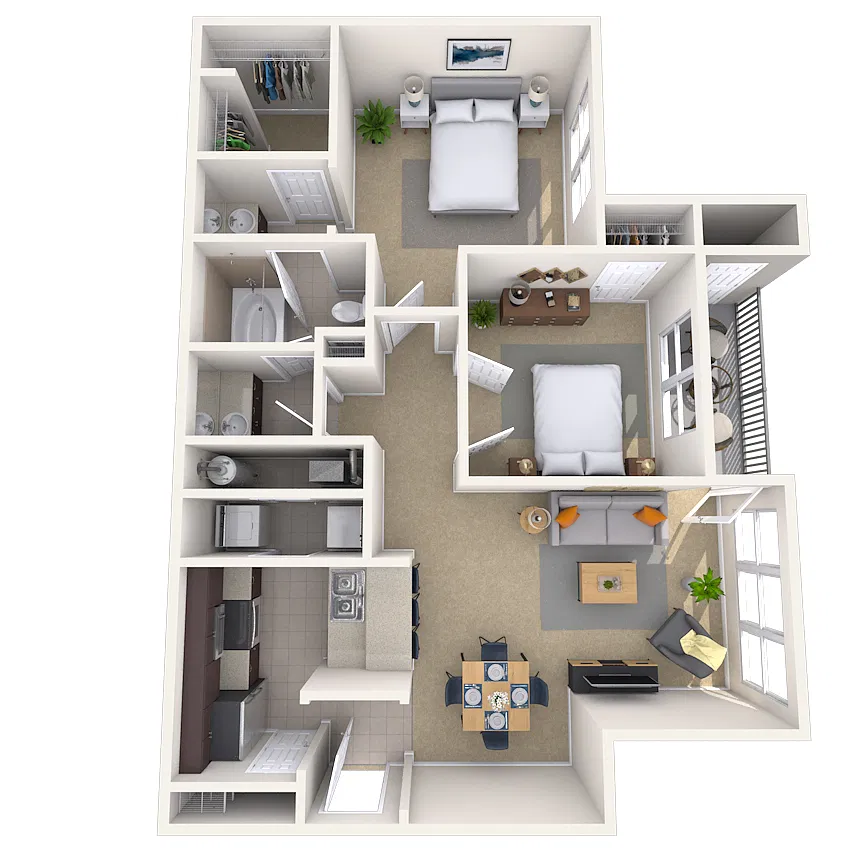 Floor plan Traditional 2x1 983-996 SF