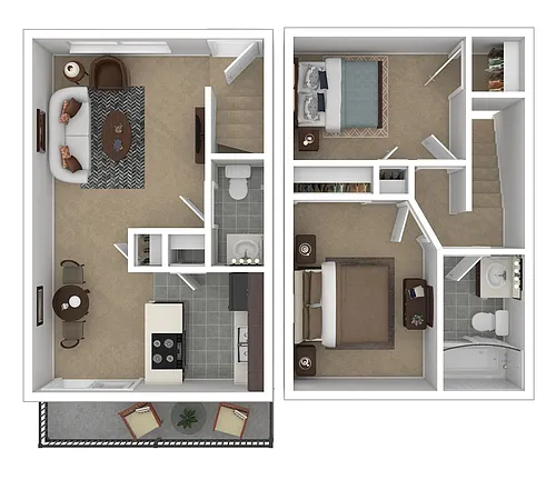 Floor plan 2 Bedroom, 1.5 Bath Townhouse